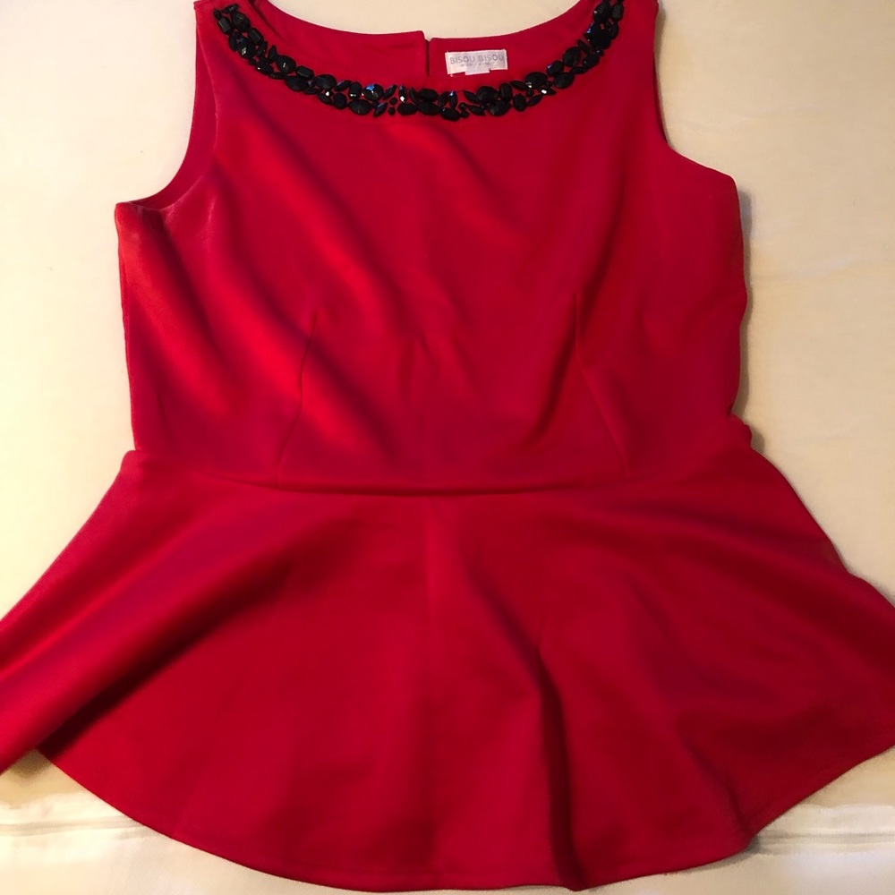 Medium Red and Black Peplum Top